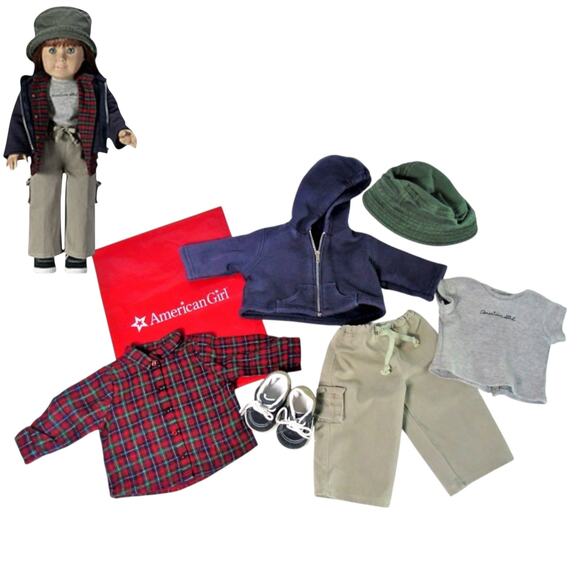 American Girl Pleasant Company CARGO PLAID SHIRT OUTFIT Pants Shoes Hat Hoodie + - Picture 1 of 8